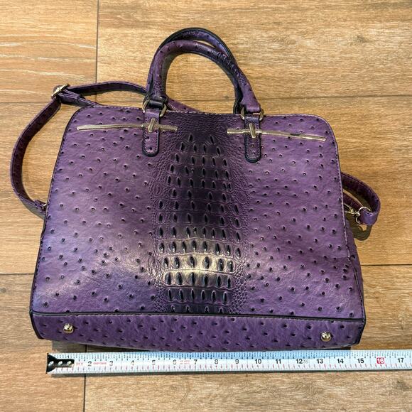 Dasein Embossed Faux Ostrich Textured Purple Leather Satchel Handbag Large - Picture 8 of 10